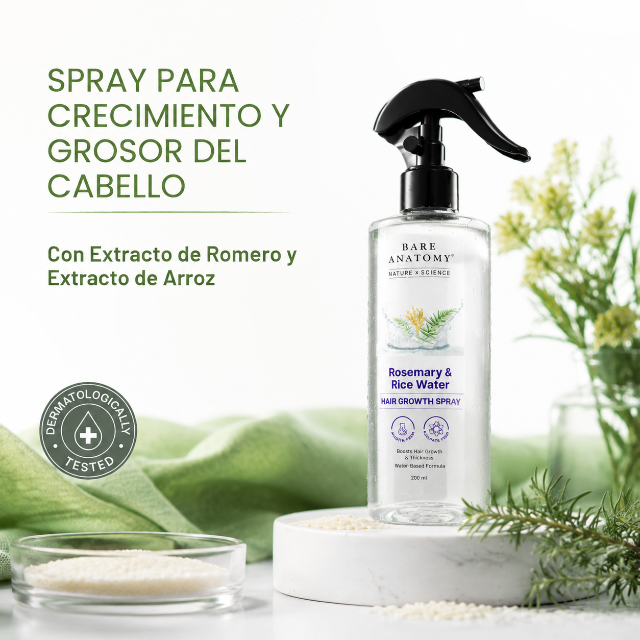 Spray de Agua de Romero con Extracto de Arroz + 3 Regalos Gratis