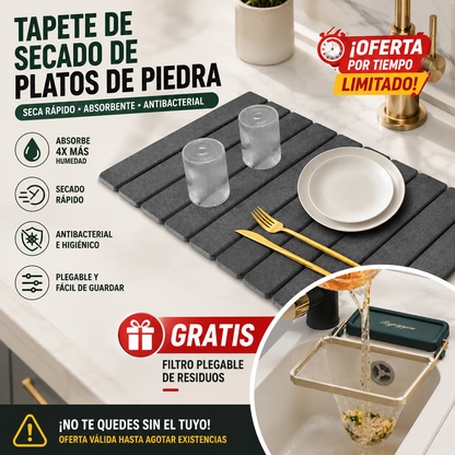 Tapete de Secado de Platos de Piedra