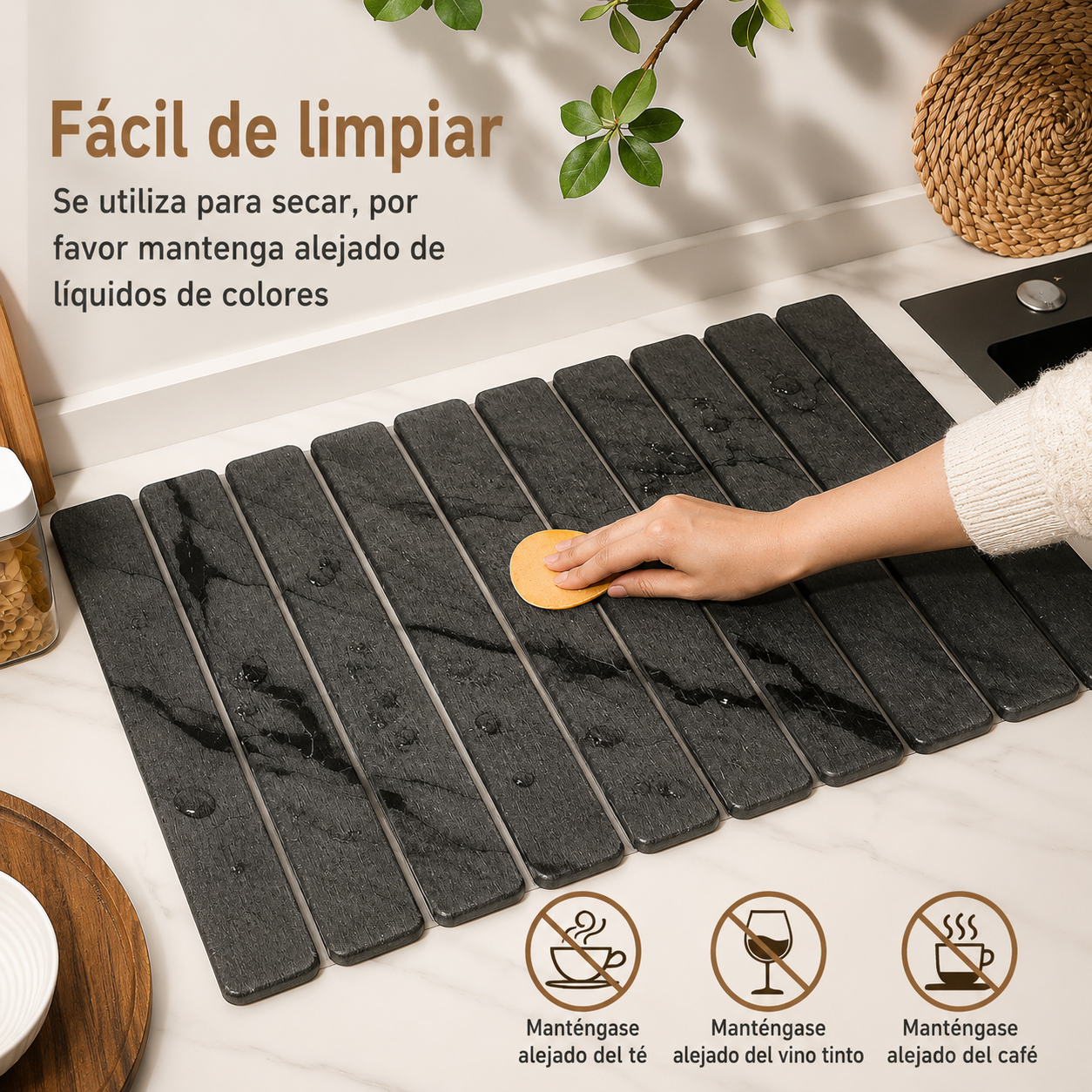 Tapete de Secado de Platos de Piedra