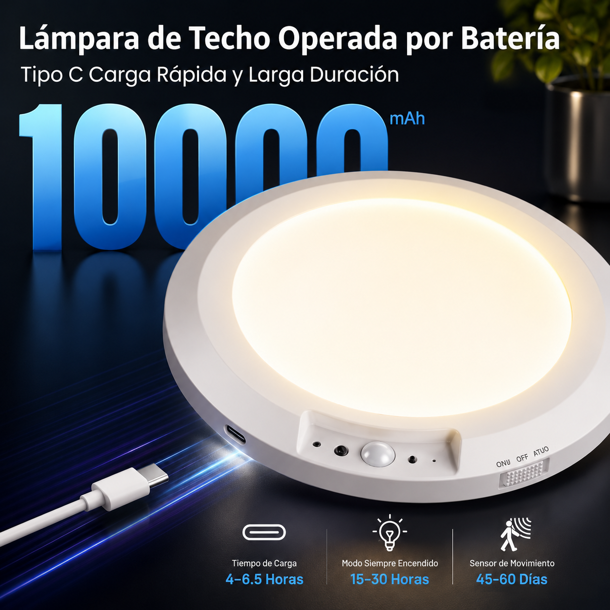 Lámpara Con Sensor de Movimiento Recargable
