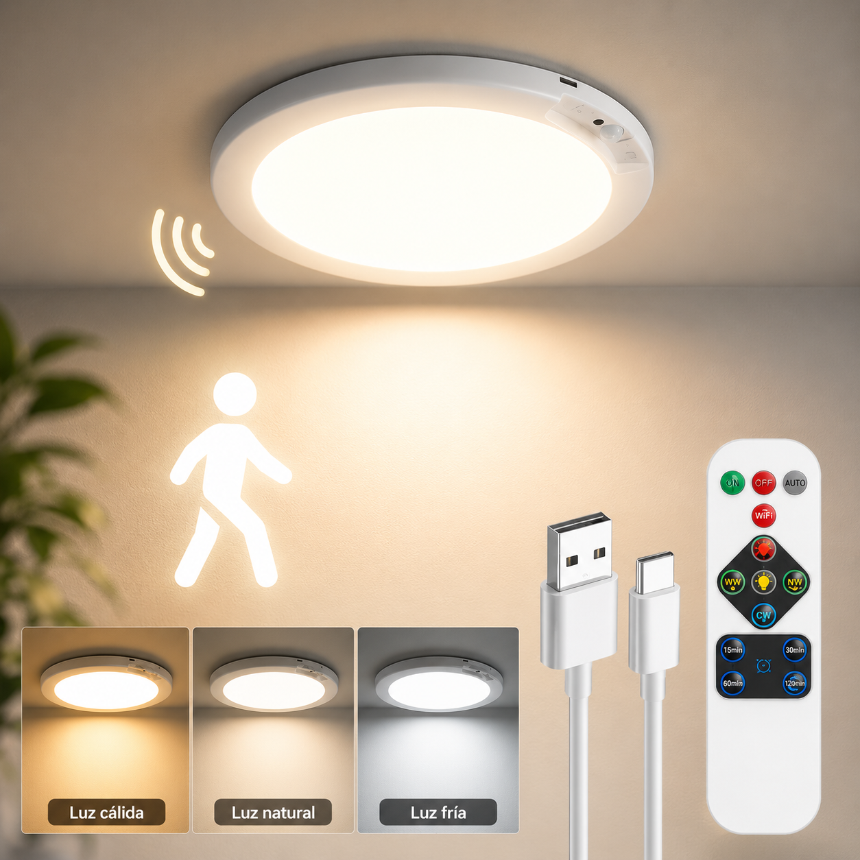 Lámpara Con Sensor de Movimiento Recargable